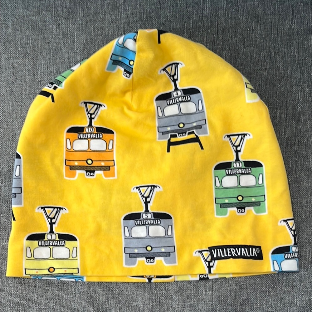 Swedish Yellow Beanie with Bus Print
